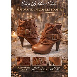 Women's Buckled Perforated Ankle Boots